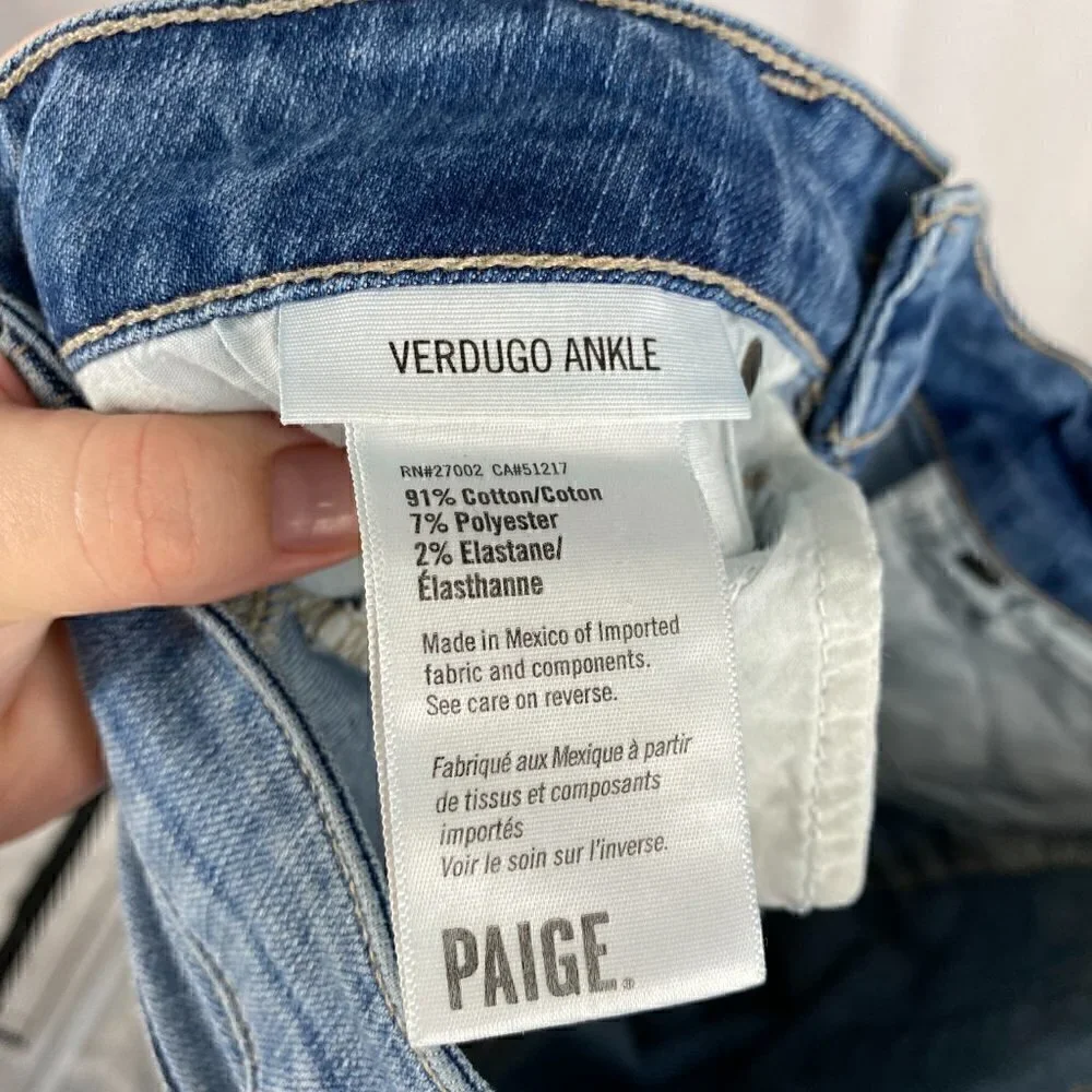 Paige Verdugo Ankle Skinny Jeans in Distressed Wensley Wash Size 28